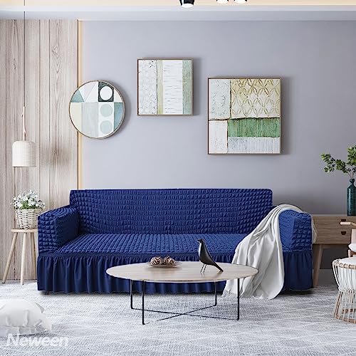 Neween Couch Cover Sofa Slipcover Washable 1-Piece Sofa Cover With Skirt, Universal Stretchy Furniture Protector Couch Slipcover With 1 X Pillowcase Country Style For Kids, Pets (Sofa, Blue) #TOP1
