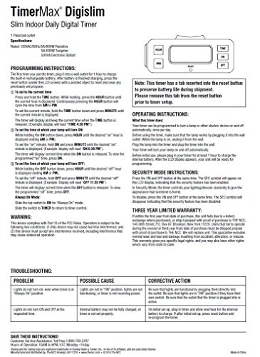 Stanley 38424 TimerMax Digislim Daily Digital Indoor Timer, White