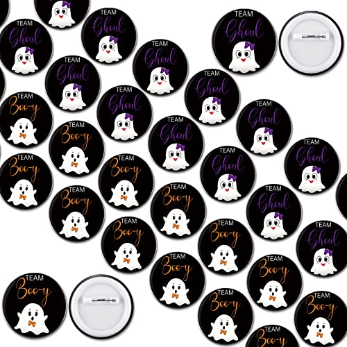 Hotop Halloween Gender Reveal Pins Team Boo-y and Team Ghoul Button Pin Girl or Boy He or She Gender Reveal Games for Guests