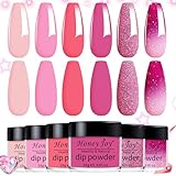Honey Joy Color Changing Dip Powder Set,6 Colors Glitter Pink Dipping Powder Set Nail Art Manicure DIY Salon Home Gifts for Women, No Need Nail Lamp Cured, DP-V