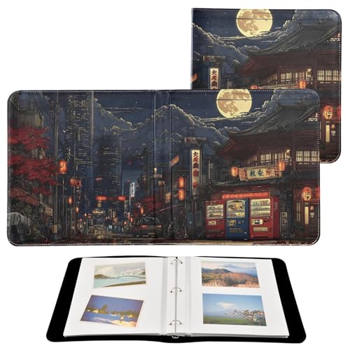 Álbum de Fotos Japón Calle Luna con Cubierta de Cuero, Álbum Autoadhesivo para Fotos, Libro de Recortes Hecho a Mano, DIY, con 20 Hojas Desmontables (40 Páginas) para Fotos de 4"x6", 5"x7", 6"x8" miniatura 1
