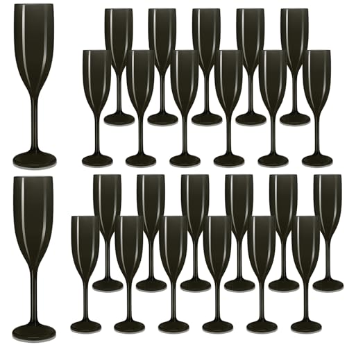 LEYIQU Plastic Champagne Flutes Set of 24, Black Pure Acrylic