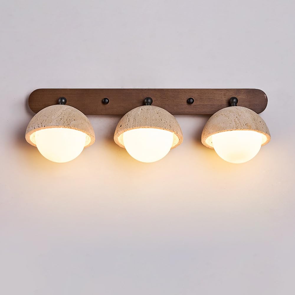 SXECAEPS Travertine Wall Lamp Bedroom Bedside Lamp, Wood Light with Globe Glass Shade G9 Socket Yellow Sconce, Mounted Lamps for Living Room Hallway