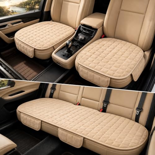 Image of Foam Car Seat Cushion Cover, Convertible Back Seat Extender & Travel Bed, Quilted Padded Seat Protector, Universal Fit for Most Cars, Non-Slip Seat Cushion (3Pcs Beige Cover)