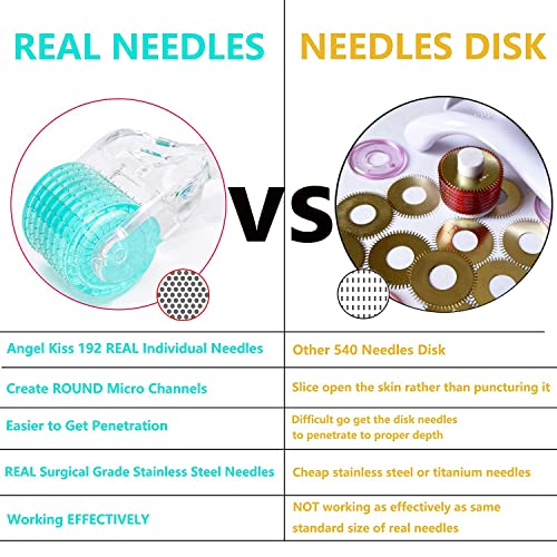 Real Needles Derma Roller - Angel Kiss 192 Advanced Version1.0 Microneedling Roller For Body Beard Face - Stainless Steel Needles - Microdermabrasion Tool For Glowing Skin - Includes Storage Case #TOP2