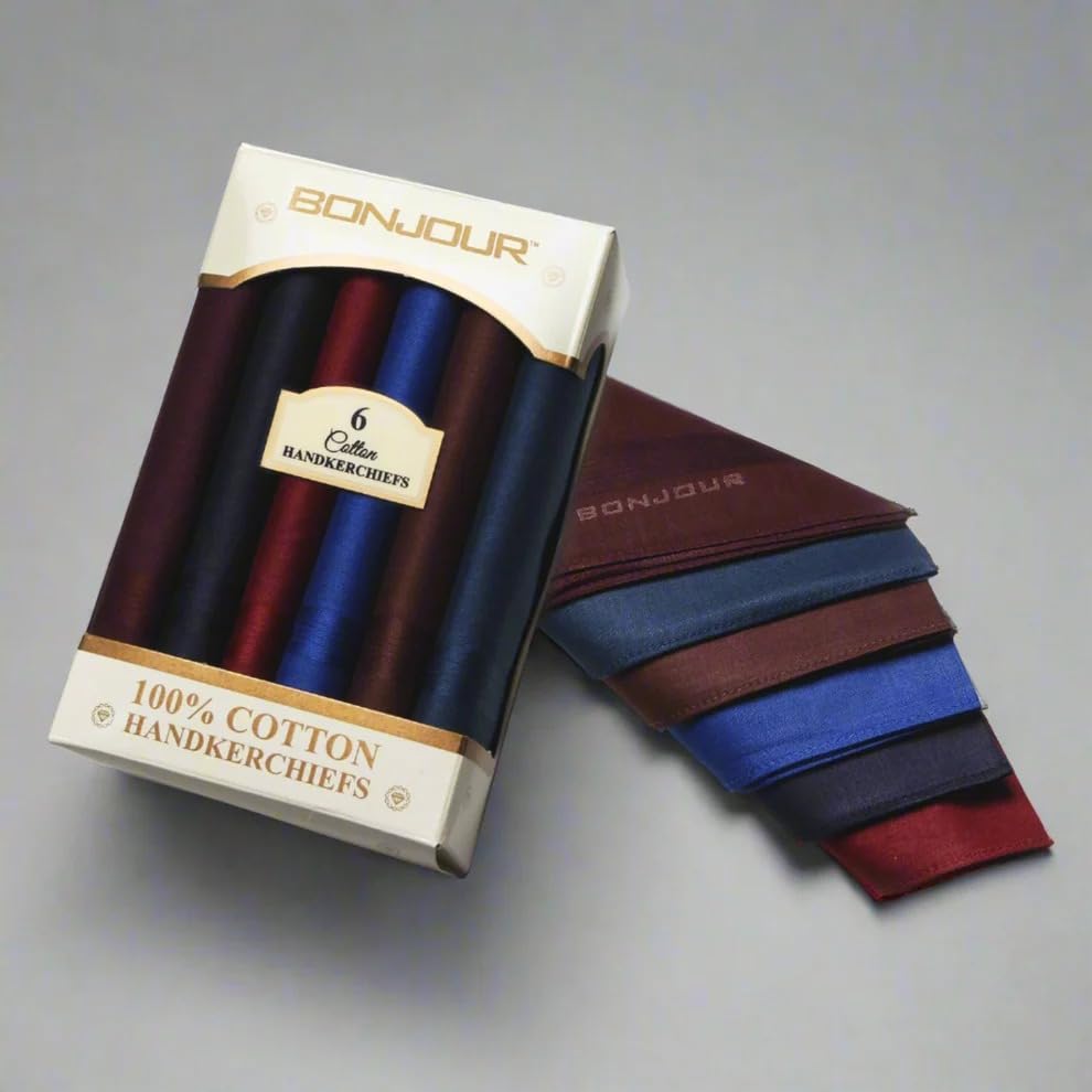 Image of Bonjour Solids Collection Premium Cotton Handkerchiefs For Men - Pack of 6