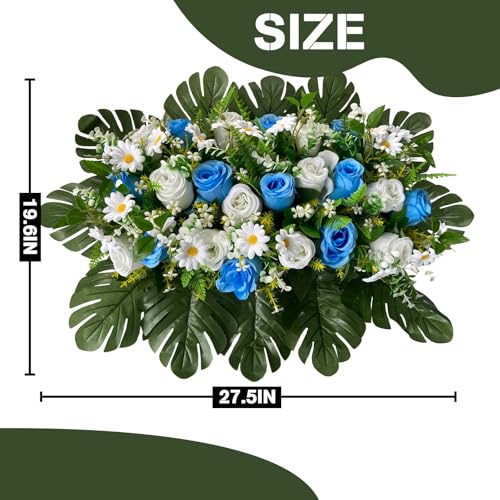 Artificial Cemetery Flowers for Grave - Tombstone and Christmas Decorations - Mixed Roses and Daisies Saddle for Headstone image 6