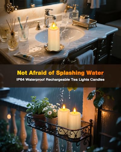 Image of Yme Waterproof Rechargeable Pillar Candles Flickering with Remote Timers | Magnetic Charging Base, Flameless LED Battery Operated Candles, for Outdoor Indoor Lantern Home Patio Yard Decor, 4 Pack