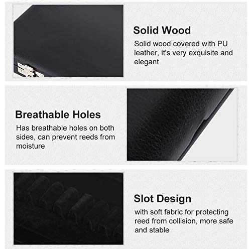 Wood + PU leather cover reed case holder storage box for 10/12 / 20pcs oboe reeds (Pack of 20), Black - Image 3