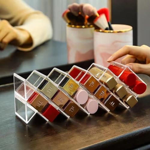 Image of WECHENG Clear Plastic Acrylic Lipstick Organizer - Lipstick Holder Stackable 16 Spaces Fish Shape Lipgloss Holder for Vanity Countertop for Women Family and Cosmetic Stores Display
