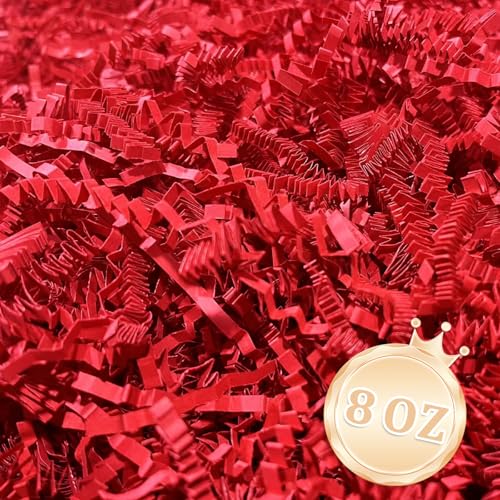Image of Zankubom 1 /2LB Red Crinkle Cut Paper Shred Filler Great for Gift Wrapping, Red Basket Fillers, Birthday, Gift Wrapping, Halloween, Christmas, Wedding Party Decor Filling Supplies