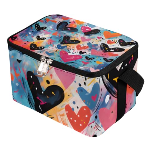 GzLeyigou Lunch Bags for Women Men 9 Cans,Heart Hot & Cold Food Delivery Bag Insulated Grocery Bag Insulated Lunch Box Abstract Hearts Cooler Bag for Office Work Picnic Beach