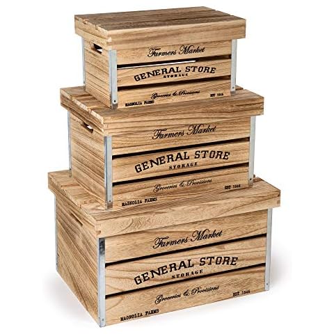 Truu Design Farmhouse Modern 3-Piece Boxes, 16.5 x 12.5 inches, Beige Wooden Storage Crate Set, 16.5 x 12 (65690) Cover