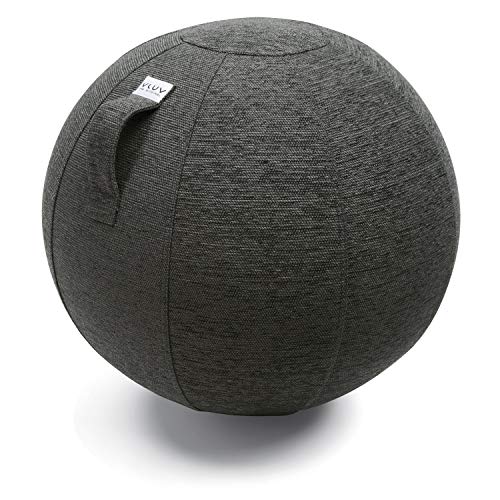 VLUV STOV Stoff-Sitzball, ergonomisches Sitzmöbel für Büro und Zuhause, Farbe: Anthrazit (dunkelgrau), Ø 60cm - 65cm, hochwertiger Möbelbezugsstoff, robust und formstabil, mit Tragegriff