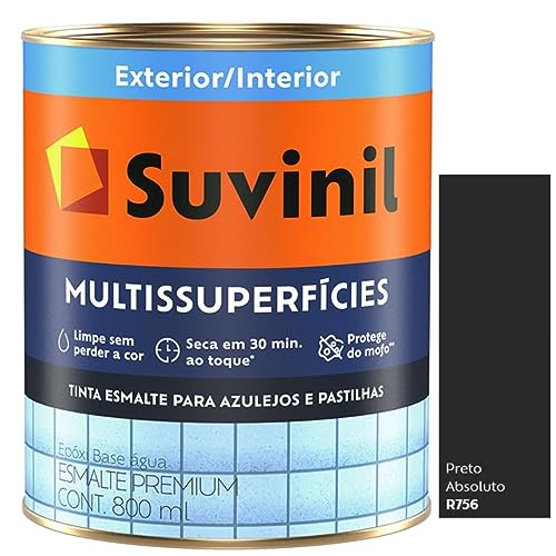 Tinta multisuperficies epoxi Preto Absoluto Acetinado 800ml Suvinil piso e azulejo