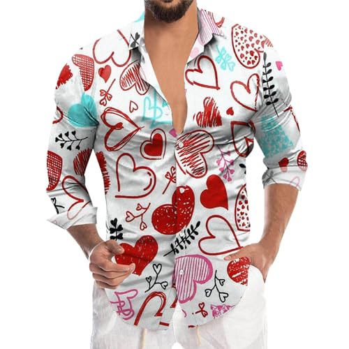 Langarmshirt Herren Valentinstag Langarm Shirt Partner Geschenke für Männer Valentine's Day Tshirt Mit Herzmuster Klassisch Mode Herrenhemden Lustige Personalisierte T-shirt