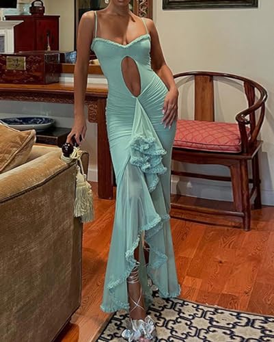 Image of houstil Women's Casual Summer Dress Strap Ruffle Beach Party Maxi Cocktail Evening Holiday Wedding Guest Dresses