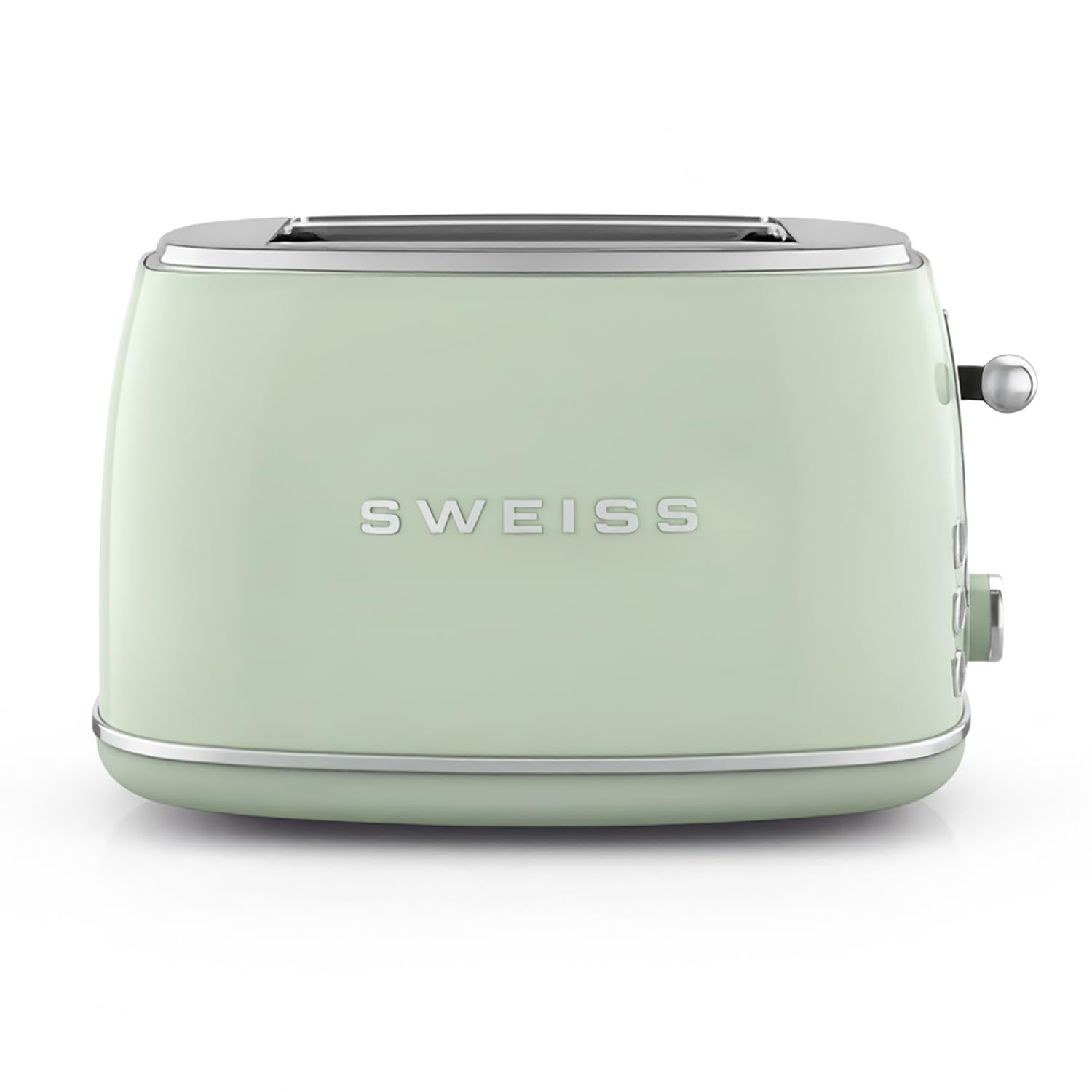 SWEISS GRS7, tostapane vintage, 2 fessure, 6 livelli di potenza, 850 W, rapido e pratico, facile da pulire, cassetto raccogli briciole, speciale baguette, scongelamento, verde