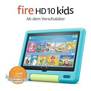 Fire HD 10 Kids-Tablet│ Ab dem Vorschulalter | 25,6 cm (10,1 Zoll) großes Full-HD-Display (1080p), 32 GB, kindgerechte Hülle in Aquamarin