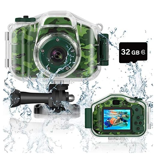 DEKER Kids Camera Underwater Waterproof Camera for Best Christmas Birthday Gifts for Boys Girls Age 3-12 HD Digital Video Camera Mini Children Camcorder Camera 2 Inch IPS Screen with 32GB Card (Green)