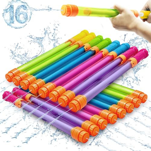 Elovien Water Soaker Blaster, 16 Pack Pool Water Guns Bulk, 35 ft Range Squirt Guns for Kids, Water Squirter Shooter for Summer Outdoor Game Pool Beach Party