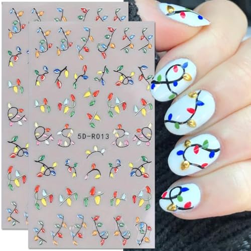 Christmas Light Nail Art Stickers 2PCS Colorful Neon Lamp Xmas