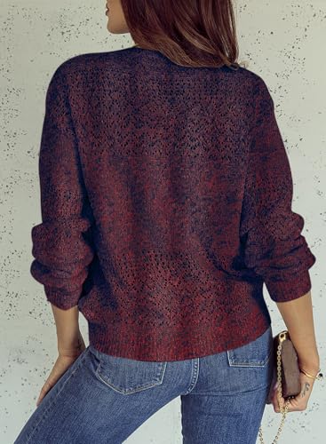 Image of SHEWIN Women's Sweaters Casual Long Sleeve V Neck Crewneck Lightweight Crochet Pullover Sweater Tops