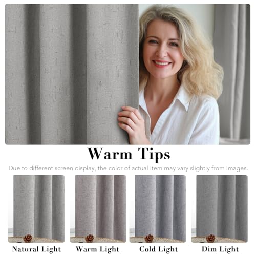 Image of H.VERSAILTEX Linen Blackout Curtains Durable Thick Textured Linen Look 100% Blackout Patio Door Curtain Anti Rust Grommet Extra Wide Sliding Door Curtain Panel, W100 x L84 inch - Dove Gray