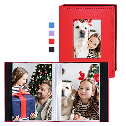 Image of Vienrose Small Photo Album 4x6 Holds 52 Photos, 2 Pack Mini Leather Photo Album with Cover Window, Acid-Free Baby Picture Album for Wedding, Family, Travel & Gift Keepsake, Red