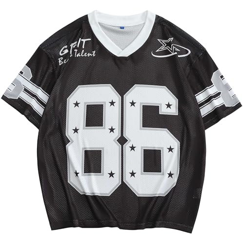 Zaitun Herren Jersey Y2k Grafik Vintage T-Shirt Football Trikot Oversized V-Ausschnitt Kurzarm Sportshirt Sommer Casual Streetwear Oberteile