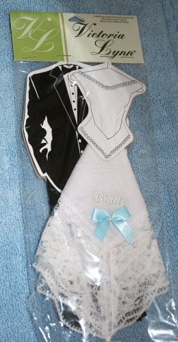 Darice VL2030 Bride and Groom Hankie Set, Black/White, 2 Per Pack