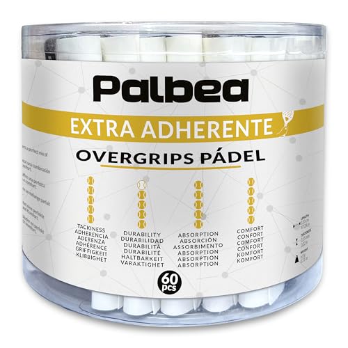 Palbea Grip Padel Extra Adherente - Overgrips Padel Blanco. Paquete de 60 - Overgrip Padel Alta Absorción del Sudor. Cinta de Agarre Antideslizante. Grip Pala Padel Blando. Accesorios Padel
