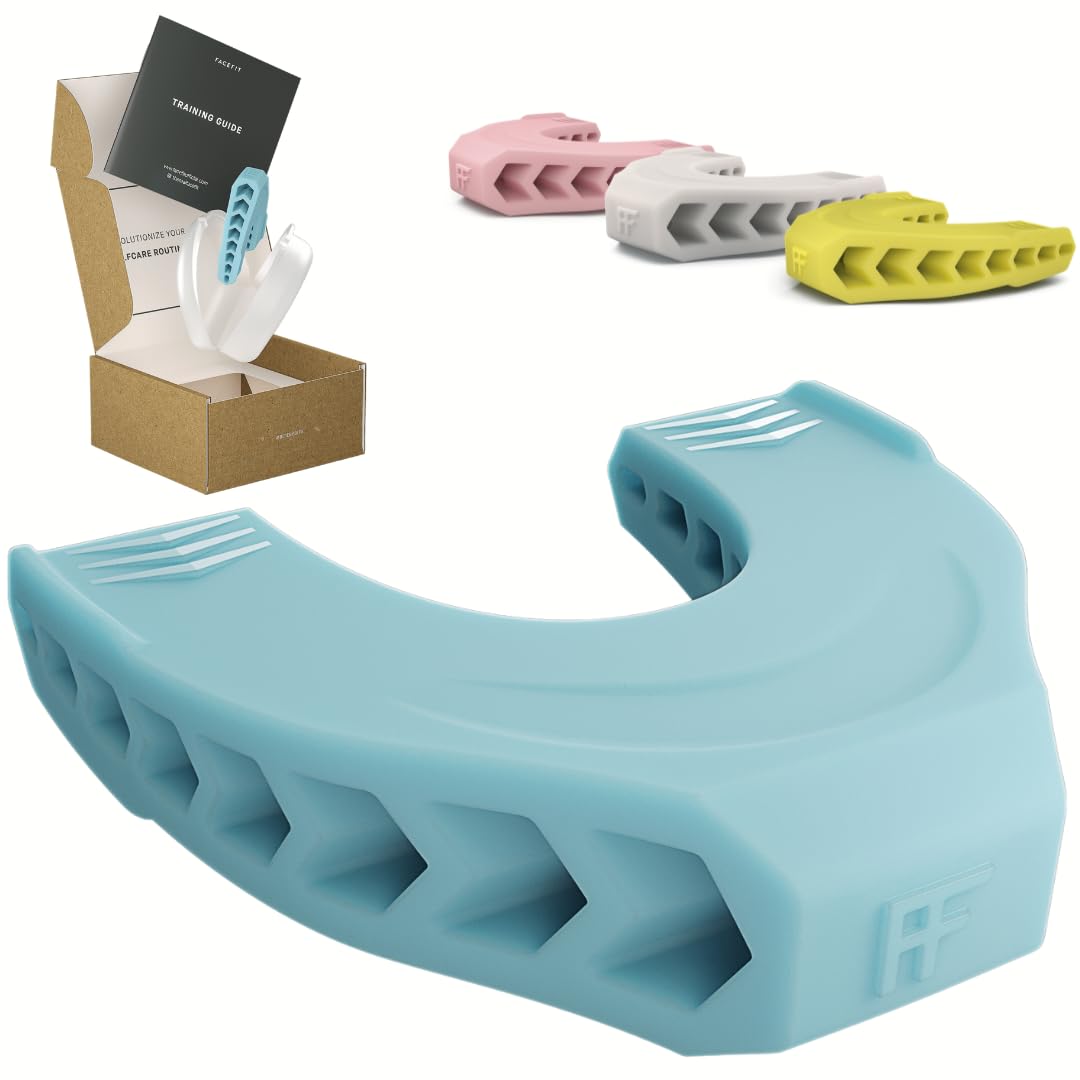 Jaw Exerciser by Facefit – Men & Women – Tone and strengthen your jawline, cheeks, chin and lips – Food-grade Silicone (Sky Blue)