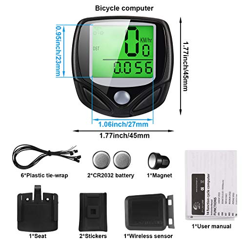 2 Pack Multi-Functions Bicycle Speedometer Wireless Bike Odometer Waterproof Cycle Computer with LCD Display for Outdoor Cycling Real-time Speed Tracking