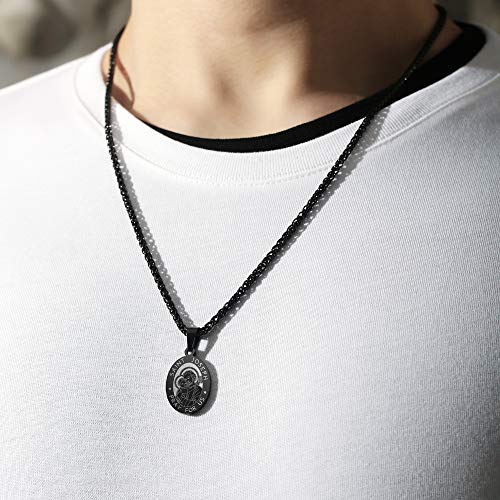 P. BLAKE Oval Saint Christopher/Michael/Joseph/Jude/Virgin Mary/Joseph/Francis/Patrick/Anthony/Benedict/Thomas Necklace for Men Women, Stainless Steel Catholic Patron Pendant with Chain 24 Inches