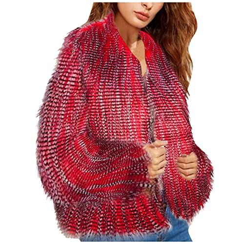 Cotecram Winter Clothes For Women Plus Size Long Sleeve Fluffy Faux Fur Warm Coat Puffer Formal Shaggy Evening Coat Short Open Front Fuzzy Cardigan Fashion Shawl Outerwear(E Red,Xx-Large) #TOP10