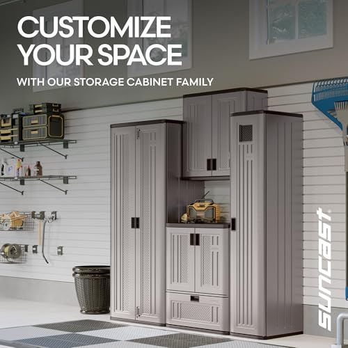 Image of Suncast 72-Inch Tall Storage Cabinet, Platinum Resin Garage Storage Cabinet