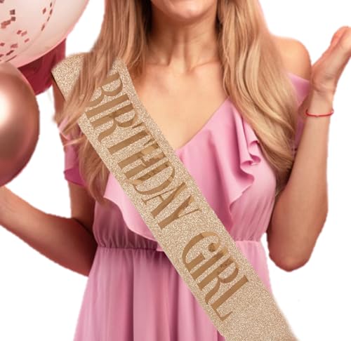 image for Shimmer Anna Shine Rose Gold Glitter Birthday Sash – Adjustable Sati