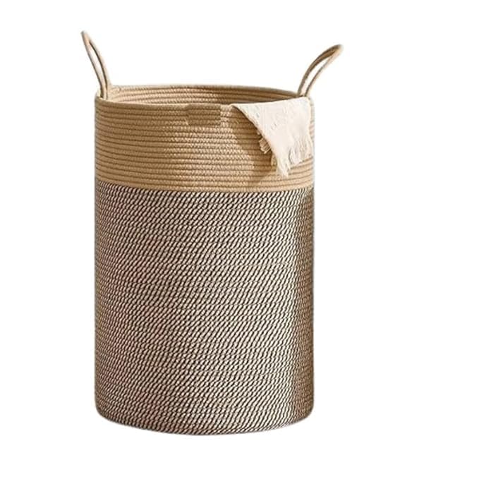 Rope Hamper Storage Cotton Large Basket for Living Room, Laundry Room, Cloths, Basket for Nursery Storage and Laundry Basket (Beige & Mix, 14x16 Inch)-image-39
