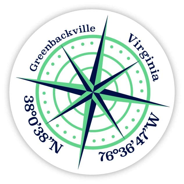 Greenbackville Virginia 2-Inch Vinyl Decal Sticker Latitude Longitude Compass Design