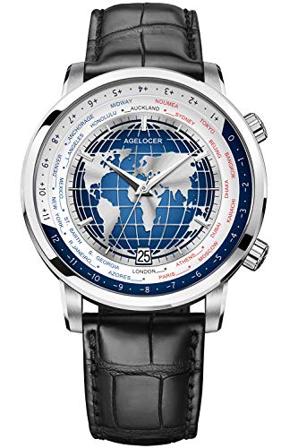agelocer Montre automatique pour homme avec fonction GMT 42 mm avec lunette rotative, réserve de marche 80H, cristal saphir, boîtier en acier 316L et bracelet en cuir crocodile (LQ_5201A1), Lq_5201a1 agelocer Montre automatique pour homme avec fonction GMT 42 mm avec lunette rotative, réserve de marche 80H, cristal saphir, boîtier en acier 316L et bracelet en cuir crocodile (LQ_5201A1), Lq_5201a1