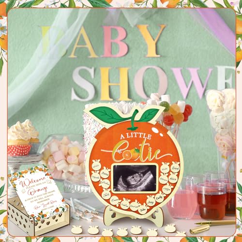 Image of Wenqik 63 Pcs Little Cutie Baby Shower Guest Book Alternatives Set Baby Shower Decorations with Photo Frame Sonogram Frame Keepsake 60 Wood Slices Guest Book for Birthday