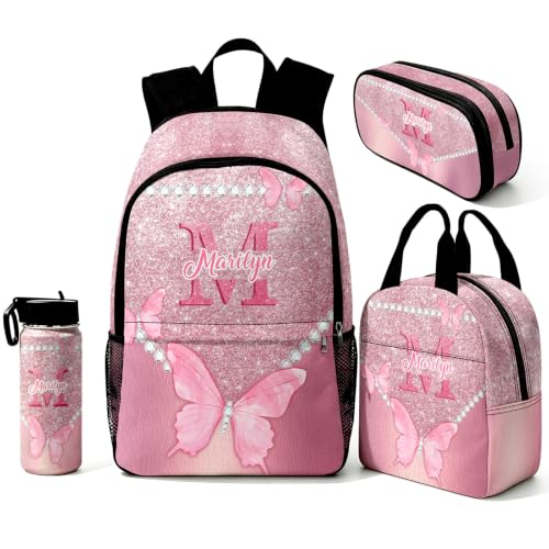 Image of Custom Backpack for Girls Personalized Backpacks with Lunch Bag Kids Set | Back to School Kid Toddler Backpack Girl Book Bag Prek Kindergarten Preschool Daypack Birthday Gifts Pink Butterfly