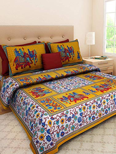 Image of Brand Present 144 TC 100% Pure Cotton Printed King Size Bedsheet for Double Bed Bedsheet with 2 Pillow Cover-GANGAUR-LY