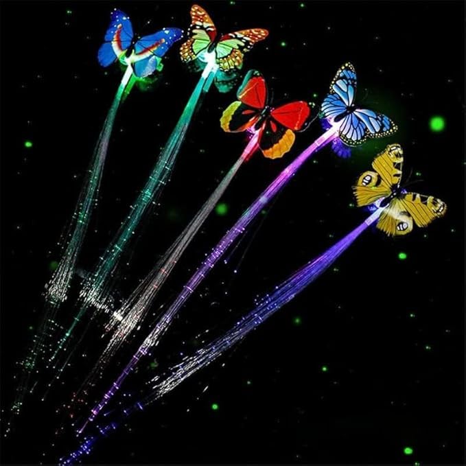 1 x Butterfly Hair Clip with Flashing LED Light | Braided Fiber Optic Hair Clip for Party D cor | Party Favors for Girls and Women (Multicolor, 1 Pack)
