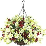 Lopkey Artificial Daisy Flowers Outdoor Indoor Patio Lawn Garden Hanging Basket with Chain Flowerpot