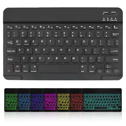 Bluetooth Keyboard Wireless Keyboard with 7 Colours Backlight for iPad Air/iPad Pro/iPad Mini/Samsung Tab/Lenovo Tab/iOS/Android/Windows Universal Ultra-Slim Rechargeable Portable Bluetooth Keyboard
