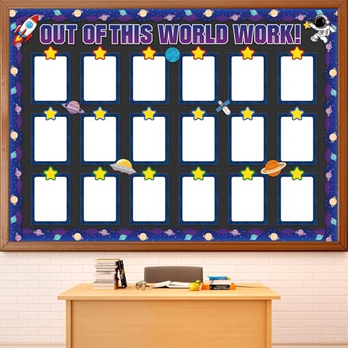 Outer Space Student Work Display Bulletin Board Decoration Set Student Work Display Cutouts Positive Planet Rocket Astronaut Classroom Decoration for Teachers Motivational Back to School Supplies