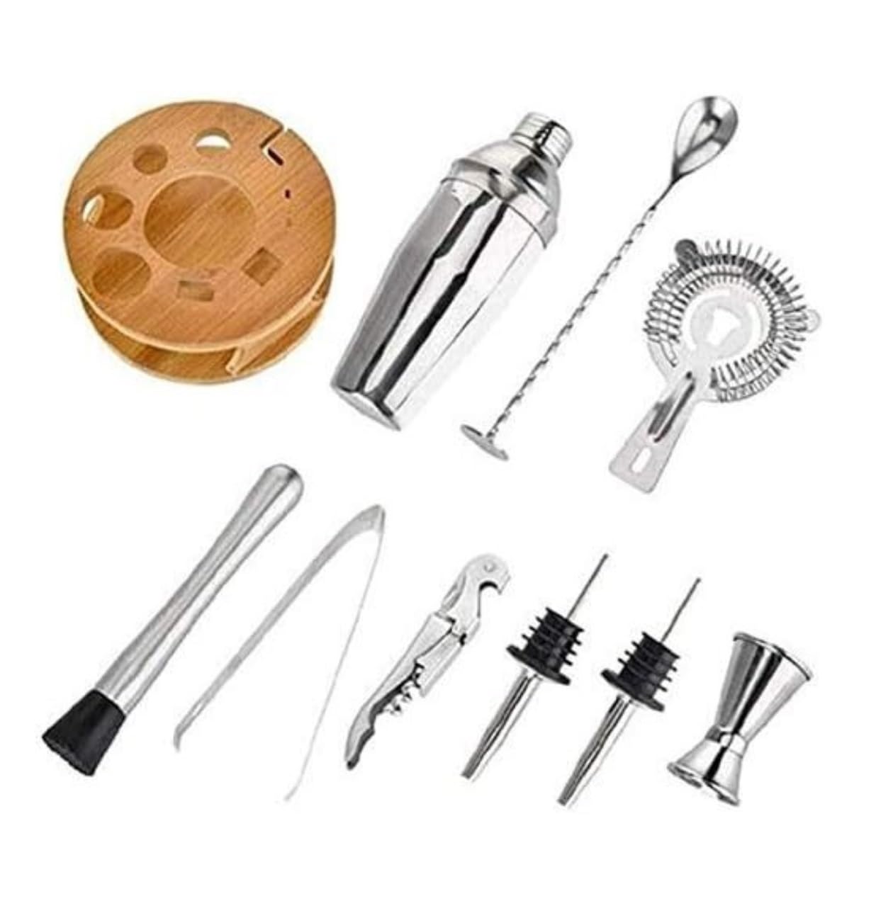 Shaker À Cocktail pour Mélanger Boissons Ensemble De Bar 10 Pièces Ensemble De Shaker À Cocktail avec Support Kit De Barman À Domicile avec Outils De Bar pour Bar Fête(550ml)