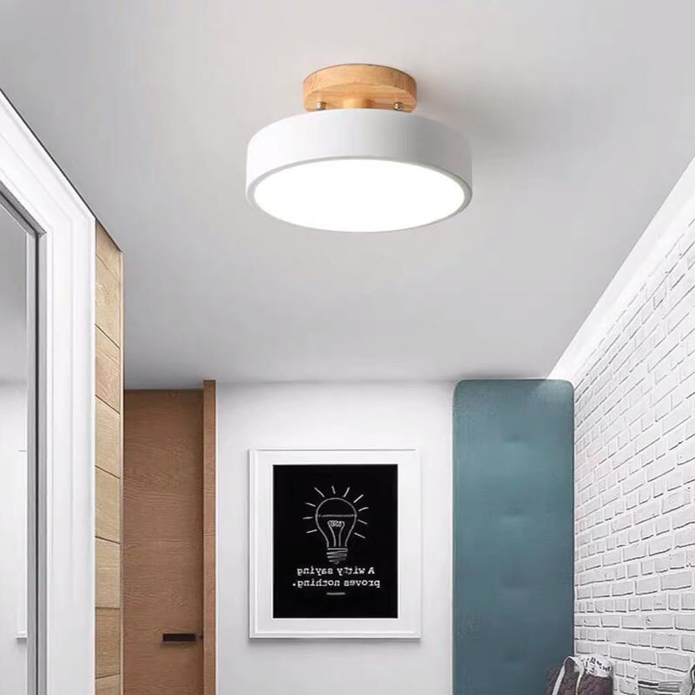 Plafonnier Luminaire Nordique LED, Plafonniers Led Modernes Ronds En Bois Intérieur Ø18cm IntéRieur 13W métal Pour d'enfant chambre à coucher Salon Cuisine Salle À Manger Couloir Bureau (Blanc(13W))